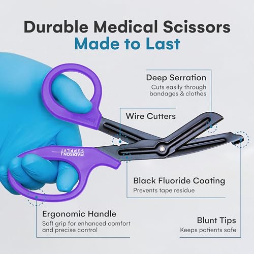 Image of Madison Supply Medical Scissors, EMT and Trauma Shears - 7.5 Inch Quality Stainless Steel Bandage Scissors - Fluoride-Coated with Non-Stick Blades - 2 Pack (Pink /Purple)