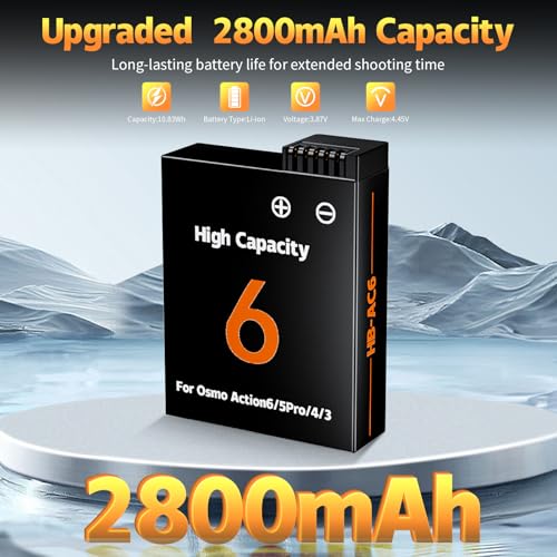 Image of Upgraded 2800mAh Osmo Action 6 /5 Pro /4 /3 Battery Charger Kit 2-Pack Battery and 3-Channel Fast Charger Hub, Compatible for DJI OSMO Action 6, Action 5 Pro, Action 4, Action 3, OSMO 360 Cameras