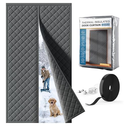 Image of Augblinds Thermal Insulated Door Curtain, Magnetic Closure, 38 x 83, Gray