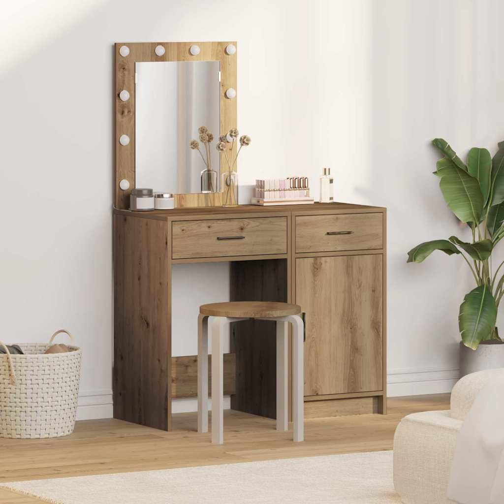 Tocador de madera marrón con puerta e iluminación LED, 50 x 41 x 135 cm, 2 unidades, con cajón, espacio de almacenamiento para dormitorio, habitación de niñas, vestidor y estilo