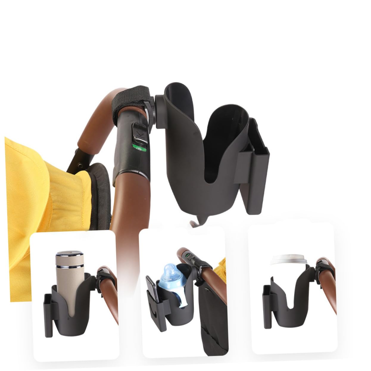 Abaodam Portabicchiere per Passeggino 2 in 1 Porta Cellulare in Abs Leggero e Portatile per Passeggino Nero