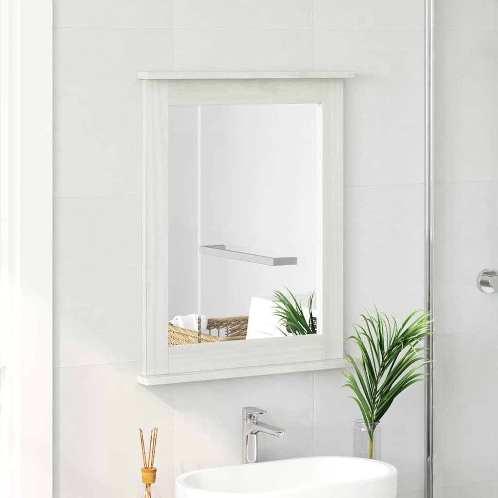VIGO - Specchio da parete rettangolare in legno massiccio di pino massiccio, bianco, anticato, 55,5 x 5 x 70 cm, con maniglie in metallo, per corridoio, camera da letto, soggiorno, decorazione
