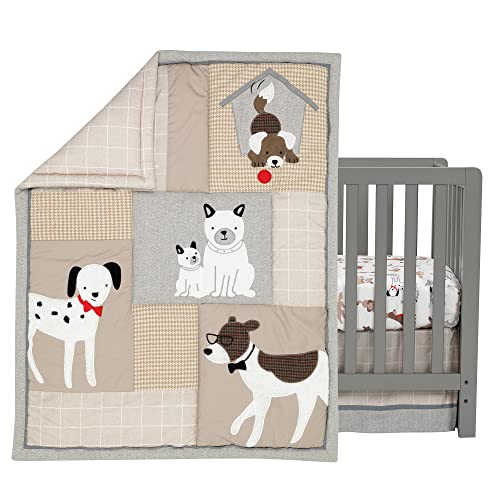 Lambs & Ivy Bow Wow Gray/Tan Dog/Puppy Nursery 3-Piece Baby Crib Bedding Set #TOP1