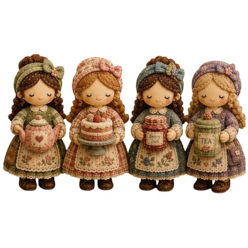 Image of Patchwork DIY Kit - Patchwork Doll Sewing Craft Kit with Full Materials and Instructions for Beginner Crafters, Home Handmade Gift & Cozy Room Decor (Cozy Tea Society 01)