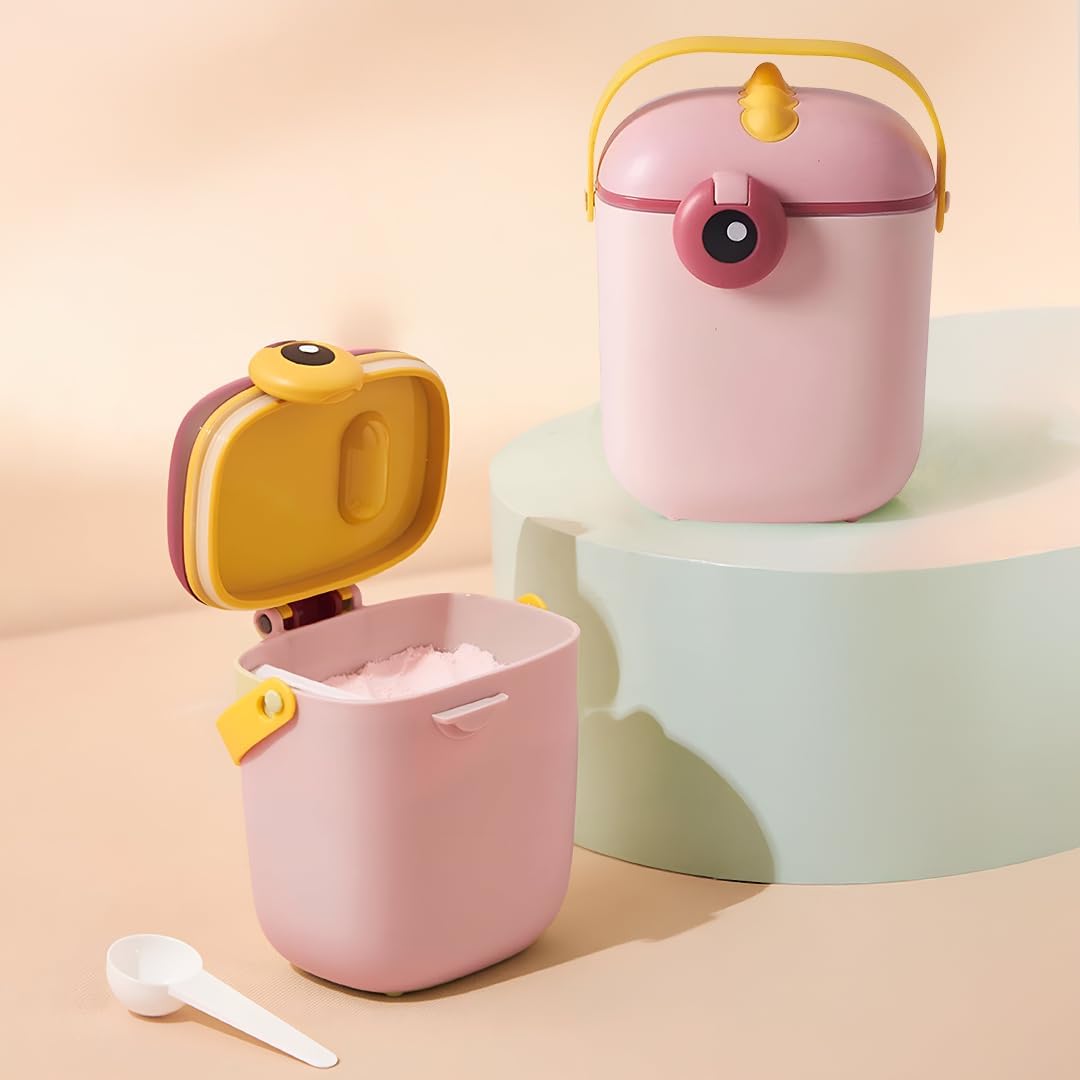 Ephemeral ABHI BABY Portable Milk Powder Container, Baby Food Container for Travelling, First Feed Storage Box with Built-In Scoop Holder (Peachy Pink Dino, 400 gms)-image-14
