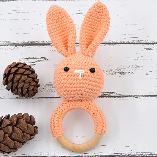 Image of Love Crochet Art Animal Shape Crochet Rattle Cum Soft Toy for Infant, Kids & Babies, Early Age Gift Toys (Bunny Rabbit - Peach)