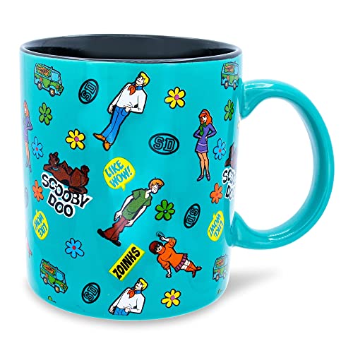 Toynk Scooby-Doo Sticker Pattern Ceramic Mug | Large Coffee Cup For Espresso, Caffeine, Beverages, Home & Kitchen Essentials | Nostalgic Cartoon Gifts and Collectibles | Holds 20 Ounces
