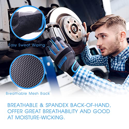 Aigevture Grip Utility Mechanic Work Gloves For Men & Women, Non-Slip Silicone Box Handling Gloves Touch Screen, Durable, Breathable(Xl, Blue-Grip) #TOP3