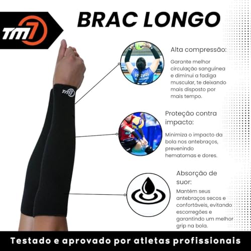 Manguito Para Vôlei Brac Longo TM7 Sports Par | Sem Costura, Anatômico, Respirável | Proteção Contra