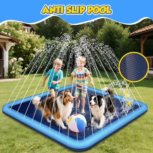 Haozozo Wasserspielzeug Kinder Outdoor Spiele mit Antirutschfunktion, 200CM Wassersprinkler Kinder Splash Pad, Gartenspielzeug Kind Sprinkler und Hundepool(Quadratisch 200cm)
