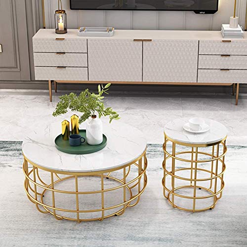 Table basse ronde en marbre doré 60 cm petit espace salon chambre - 3