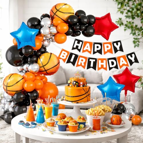 Image of Rozi Decoration Basketball Decorations Items Set of 55 Pcs Sport Theme Bday Decor | Happy Birthday Decoration Kit for Boys