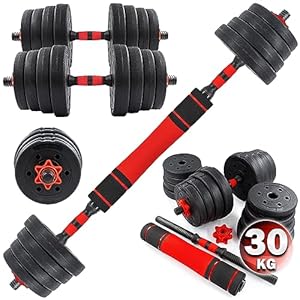 C.P. Sports 2in1 Kurzhantel – Langhantel Set 20kg / 30kg / 40kg | Hantelscheiben – Gewichte – Hantelstangen | verstellbare Hanteln – Hantelset für Krafttraining, Fitness, Home Gym (rot – 30kg Set)