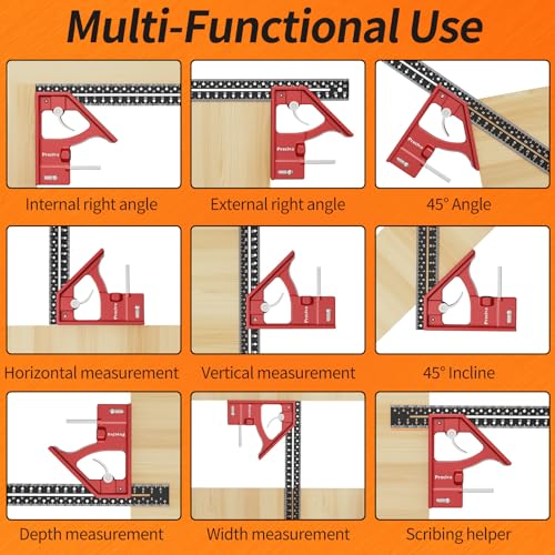 Streichmaß, Preciva Anschlagwinkel 300mm Kombinationswinkel aus Aluminiumlegierung Messwerkzeug zum Markieren von 45° und 90° für Holzbearbeitung, Heimwerken, Handwerk