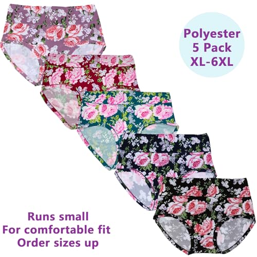 Image of Women's Plus Size XL-5XL Underwear High Waist Briefs Panties Rose Floral Print Ladies Undies 5-Pack