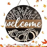 FYSUIMU Fall Thanksgiving Welcome Door Sign 3D Autumn Harvest Front Door Porch Decor Pumpkin Pile Plants Wooden Hanging Decor for Rustic Farmhouse Thanksgiving Porch Indoor Outdoor Home Decoration