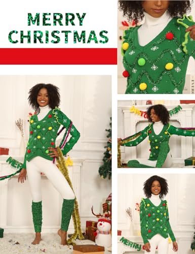 Image of v28 Varied Ugly Christmas Sweater for Women Merry Reindeer Shirt Knit Sweaters