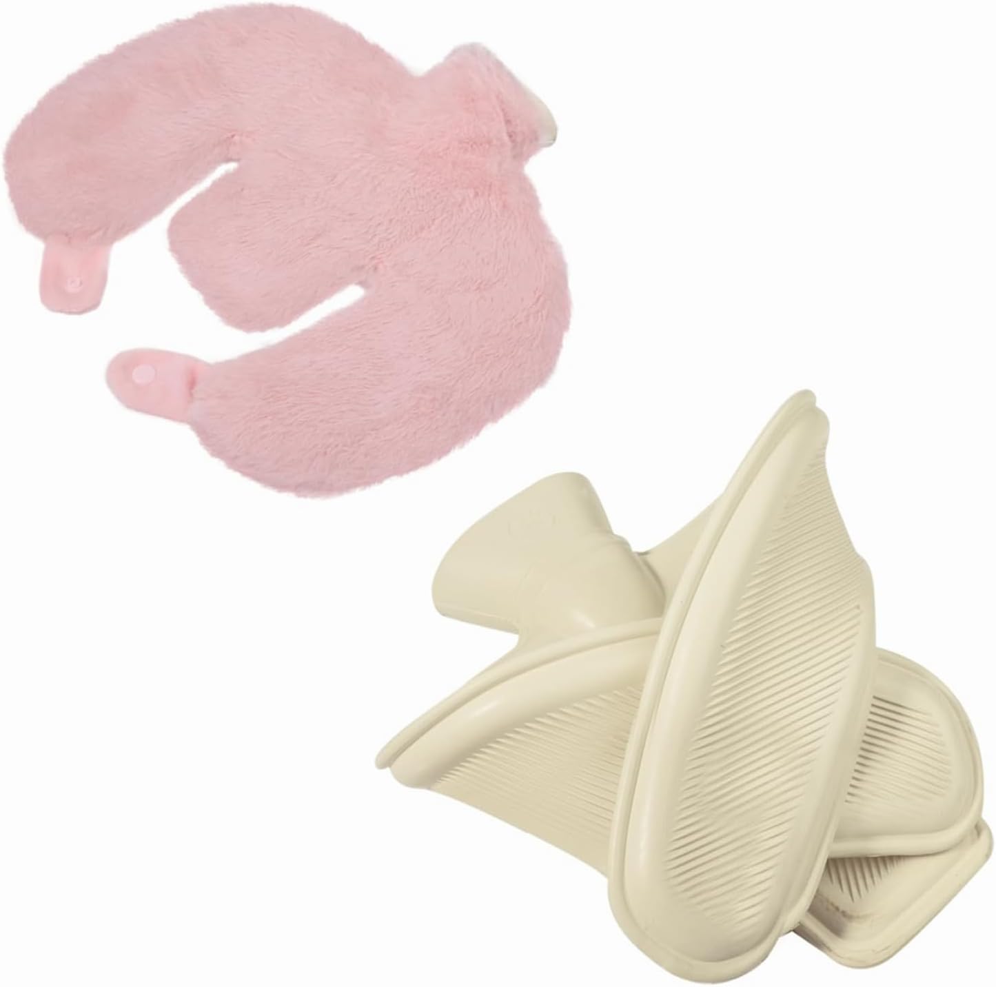 U Shaped Hot Water Bottle for Neck & Shoulder Soft Rubber Hot Water Bag with Plush Cover 1L Pain Relief Heat Pack Heating Wrap Pillow