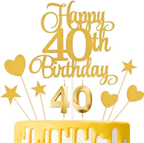 Lecferrarc 40th Birthday Cake Decorations, 40th Birthday Candles ...