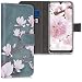 Produktbild kwmobile Huawei P Smart (2019) Hülle - Kunstleder Wallet Case für Huawei P Smart (2019) mit Kartenfächern und Stand - Magnolien Design Taupe Weiß Blaugrau
