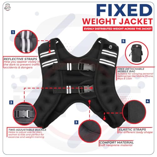 Image of B Fit Adjustable Weighted Vest for Men Women, Rucking Weight Vests Adjustable for Running, Training Workout, Jogging, Walking (Fixed Weight Black, 10 Kgs)