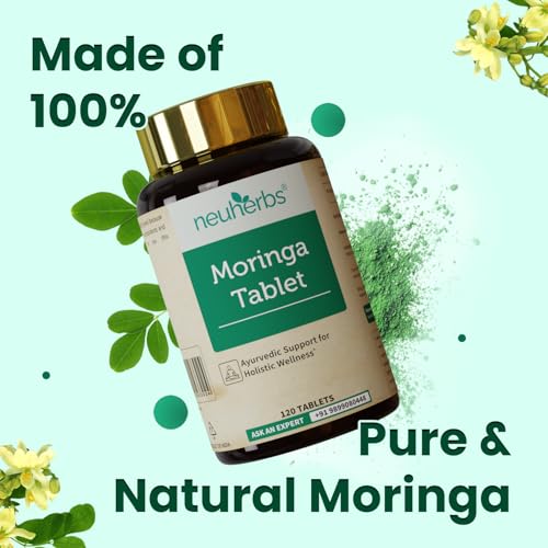 Image of Neuherbs Moringa 500mg Tablets - 120 Count | Drumstick Leaf Supplement for Energy, Immunity, Digestion & Heart Wellness | Moringa Oleifera Herbal Formula | No Artificial Preservatives