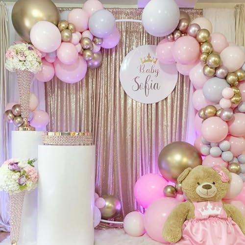 Image of Sequin Backdrop 4 Packs 2ftx8ft Champagne Shimmer Baby Shower Curtains Wedding Party Background Drapes Photograph