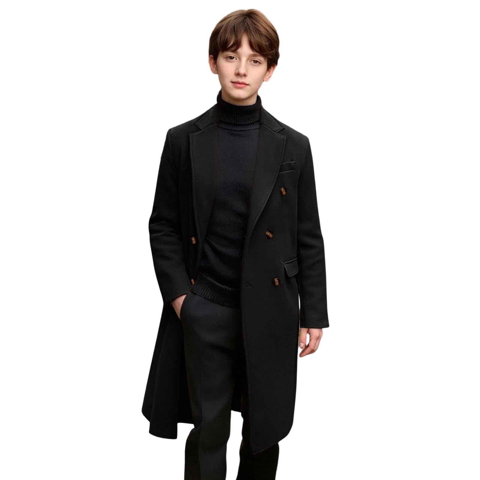 Manteaux en laine à double boutonnage pour garçons – Veste élégante et décontractée – Trench-coat pour enfants – Manteau coupe-vent pour l'automne et l'hiver – Coupe classique