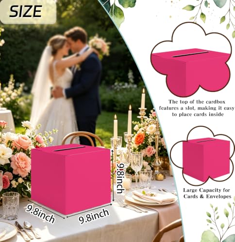 Image of SietDESEO Hot Pink Card Box for Graduation Large Gift Card Box Holder 9.8 inch x 9.8 inch Money Cards Box Diy Card Box for Wedding Reception Baby Shower Birthday Cards Box Holder
