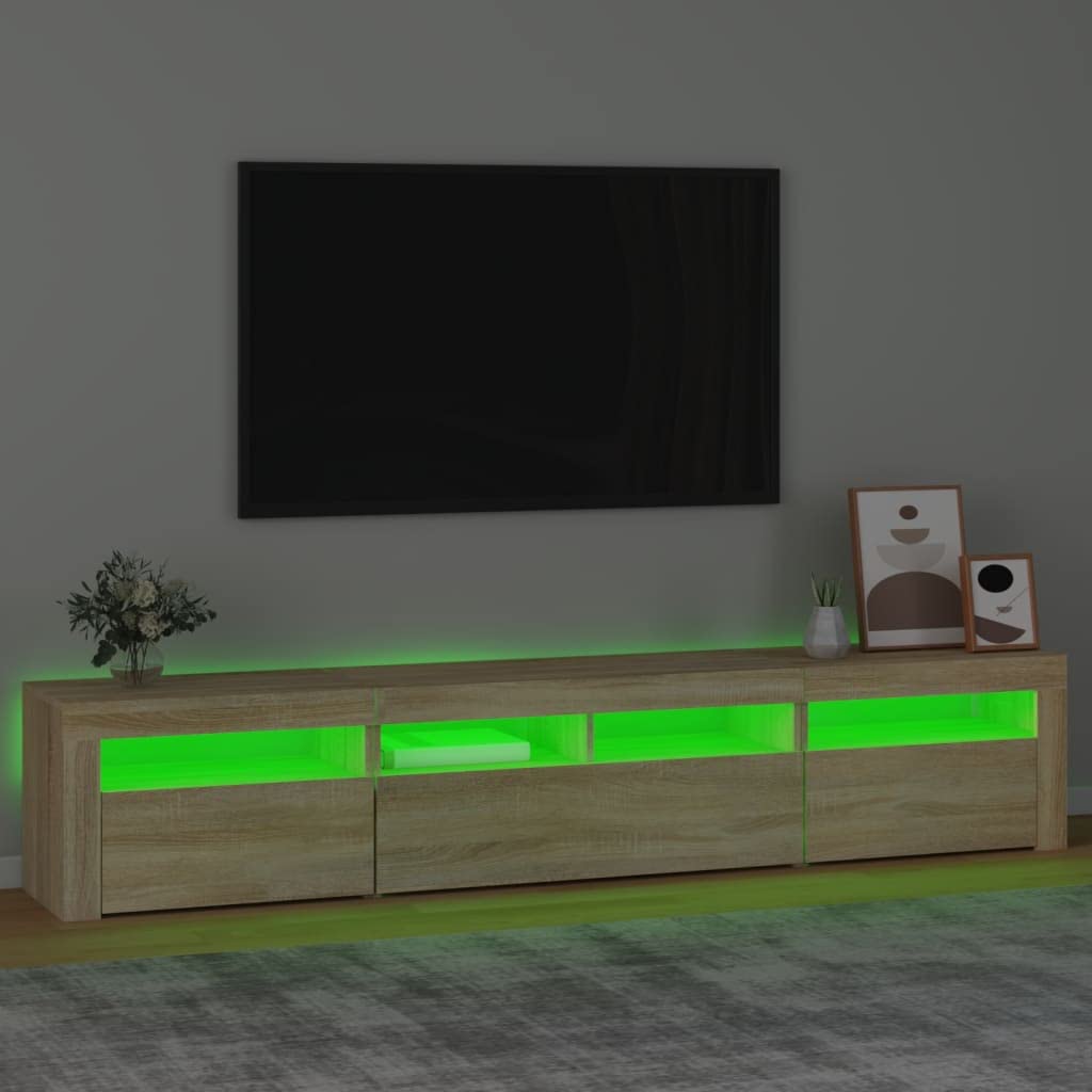 Mueble de TV con luces LED de roble Sonoma, 210 x 35 x 40 cm, mueble para sala de estar o dormitorio
