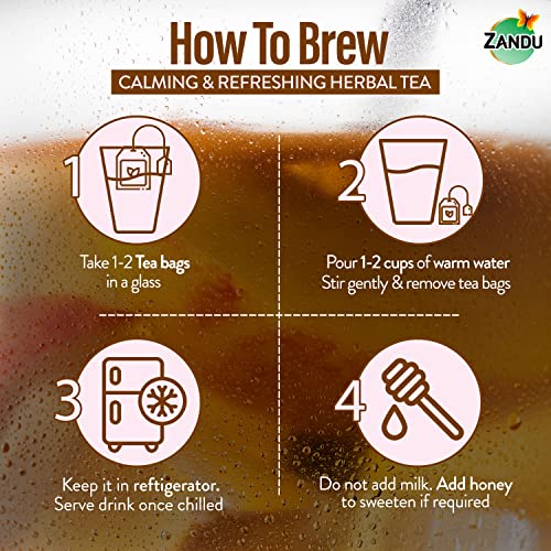 Image of Zandu Calming & Refreshing Herbal Infusion: 1st Ayurvedic Iced Herbal Tea With Taste & Health Benefits | Reduces Fatigue, Improves Skin Health & Promotes Digestion (25 Tea bags)