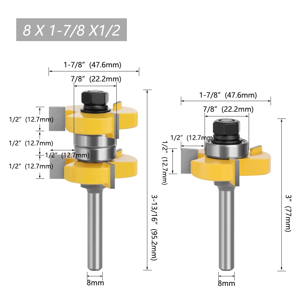 2er-Set 8-mm-Schaft Nut- Und Federfräser-Set Stock 1-1/2 Zapfenfräser