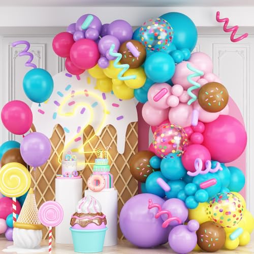 Rainbow Colorful Balloons Arch Ice Cream Birthday Donut Candy Decorations