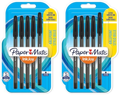 Paper Mate InkJoy 100ST stylos bille avec bouchon | pointe fine (0,7 mm) | noir | lot de 10