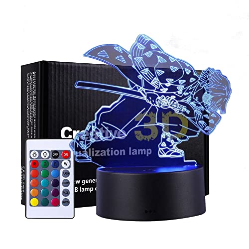 QQAAMZ Demon Slayer Veilleuse, Agatsuma Zenitsu Lampe 3d Illusion Led Tactil Maison Enfant De...