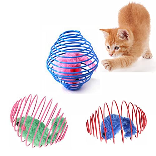 AIMICOCA 3 Stück Federbälle für Katzen, dehnbares Katzenfeder-Spielzeug, interaktives Katzenspielzeug, Bunte Spulen, Federspielzeug, Ratten im Käfig, für Kätzchen, Katzen, Haustiere (Ramdom-Farbe) Cover