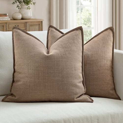 Image of MIULEE Pack of 2 Thick Textured Couch Throw Pillow Covers 18x18, Coco Brown Decorative Pillow Covers, Neutral Linen Cushion Cases for Sofa Bed Living Room Modern Farmhouse Home Decor, No Filling