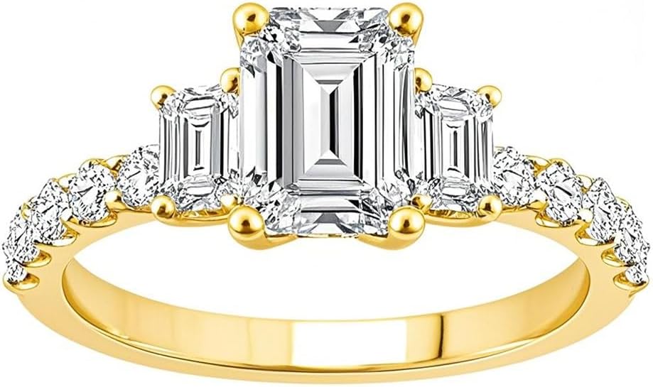 925 Sterling Silver/10K/14K/18K Gold 2.2 Carat(ctw) Emerald-Cut 3 Stone Moissanite Wedding Engagement Ring,Promise Anniversary Bridal Ring for Women,Size 4-12
