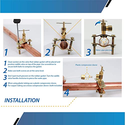 Self Piercing 1/4-Inch Compression Outlet Brass Saddle Needle Valve (2 Pack) #TOP5