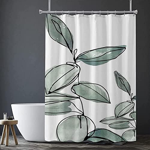 Rideau Douche Anti Moisissure, Plante Vert Gris Rideau de Douche Tissu mperméable Lavable Anti Moisissure Rideaux de Douche Polyester avec 12 Crochets 135x200cm/WxL Cover