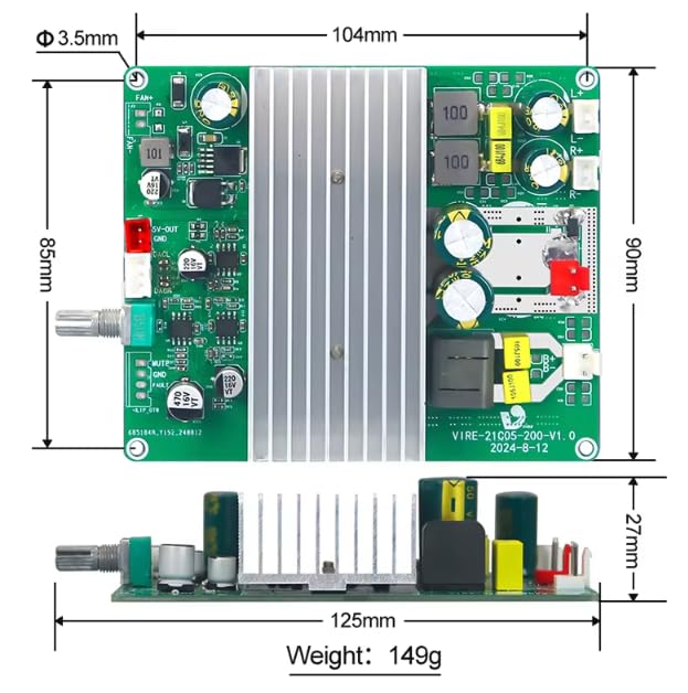 Image of VIRE 2.1 Channel Class D Amplifier Board 2x50W + 200W Subwoofer - TPA3251 with NE5532 Low-Pass Filter for Home Theatre, Active 2.1 Speaker Cabinets and DIY Audio Builds (Model VIRE-21C050-200 V1.0)