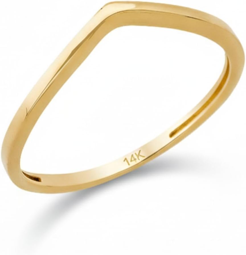 14K Real Solid Gold Ring for Women, Chevron V Shaped Ring, Stackable Band for Women, Thickness 1.4 mm