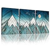  Blaue, abstrakte Leinwand-Kunstdrucke, Wandkunst, Gemälde für Wohnzimmer, Familie, Küche, Schlafzimmer, Badezimmer, Wanddekoration, moderne Wandkunstwerke, Bergbilder, 3-teiliges Heim-Deko, Poster