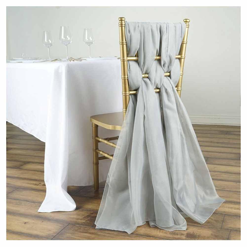 SHTGOI Pack of 5 Tulle Chair Bows 70 x 200 cm Organza Chair Bow Chair Chiffon Chair Sashes Wedding Tie Chair Cover Band Chair Decoration for Wedding Anniversary Parties Home Decoration Silver Grey