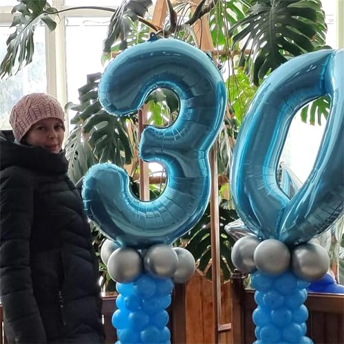 Image of 40 Inch 7th Birthday Number Balloon, Baby Blue Foil Giant Self Inflating 7 Balloons, Mylar Light Sky Blue Helium Number 7 Balloons for Boys Kids Birthday Party Decor Anniversary Decorations Supplies