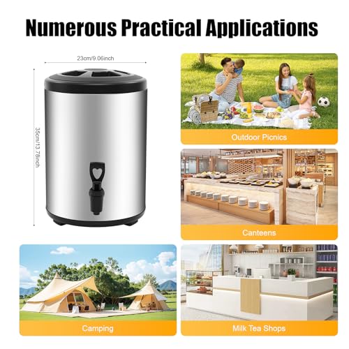 Dispensador aislado de bebidas frías y calientes, 8 l, con grifo, acero inoxidable, recipiente aislante, para café, leche y zumo - imagen 5