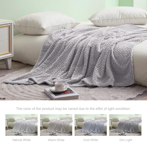 Image of Exclusivo Mezcla Fleece Blanket King Size for Bed, Light Grey Soft Plush Bed Blanket, Lightweight Flannel Throws for All Seasons, 90x104 Inches