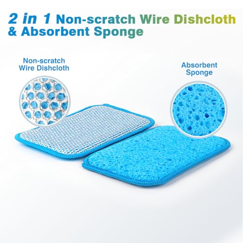 Image of HOMEXCEL 12 Pack Scrub & Wipe Cloths, Scrub Sponges with Non-Scratch Wire Dishwashing Rag for Kitchen, All-Purpose Cloth for Dishes, Pots, Pans, Non-Stick Cookware, Countertops (Blue)