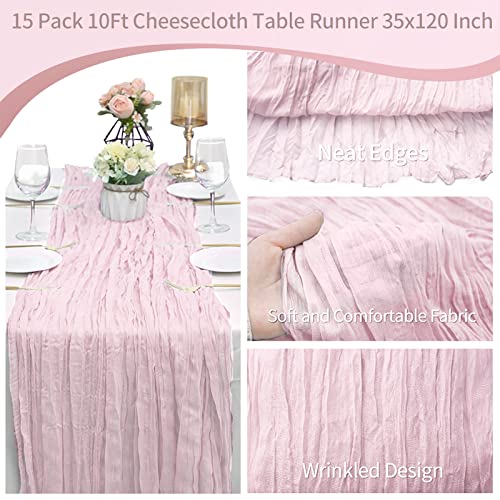 15 Pack Cheesecloth Table Runner 10Ft Gauze Cheese Cloth 35X120 Inch Boho Table Runner Holiday Table Runner Table Cover For Wedding Birthday Party Bridal Shower Boho Table Décor (Light Pink) #TOP1
