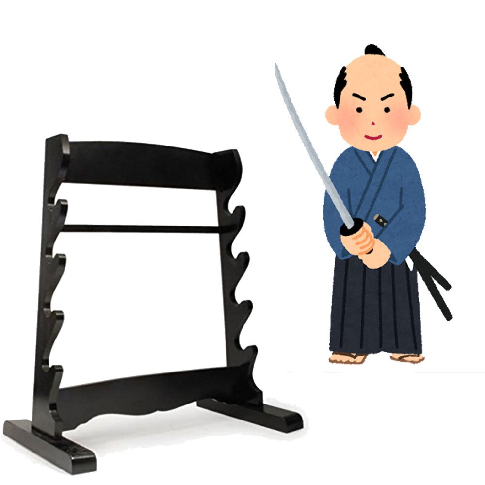 元気堂 刀掛け 透かし彫 鍔図 四振 4本掛 刀掛台